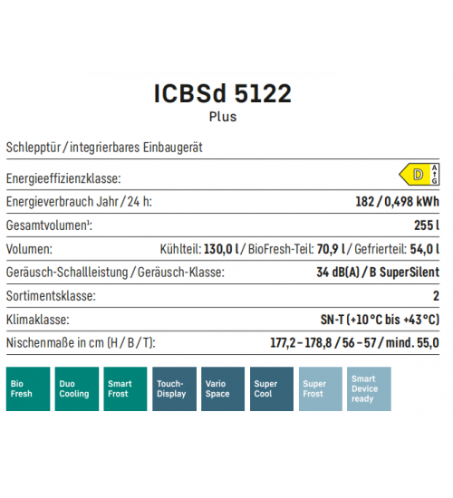 LIEBHERR利勃海尔 ICBSd 5122 轻松新鲜 智能霜冷 嵌入式冰箱冰柜